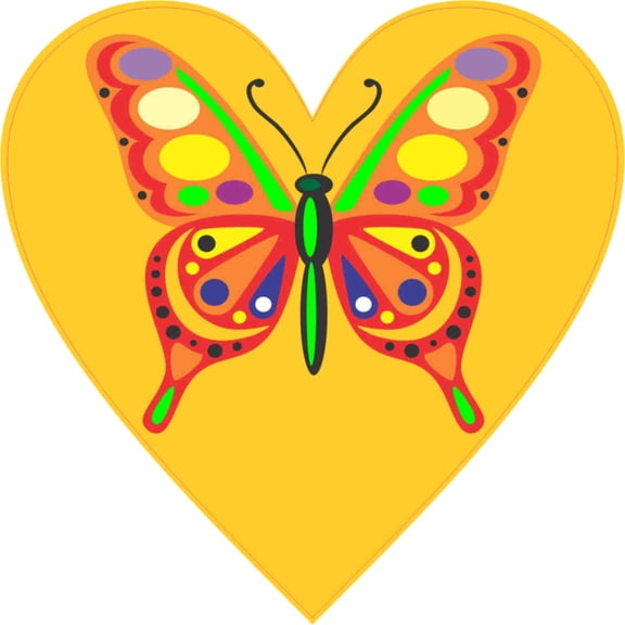 4in x 4in Orange Butterfly Heart Bumper Sticker Vinyl Cup Decal Stickers