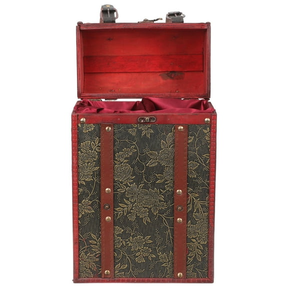Soimiss Vintage Wooden Wine Box with PU Handle and Buckle Latch for Wine Storage Use