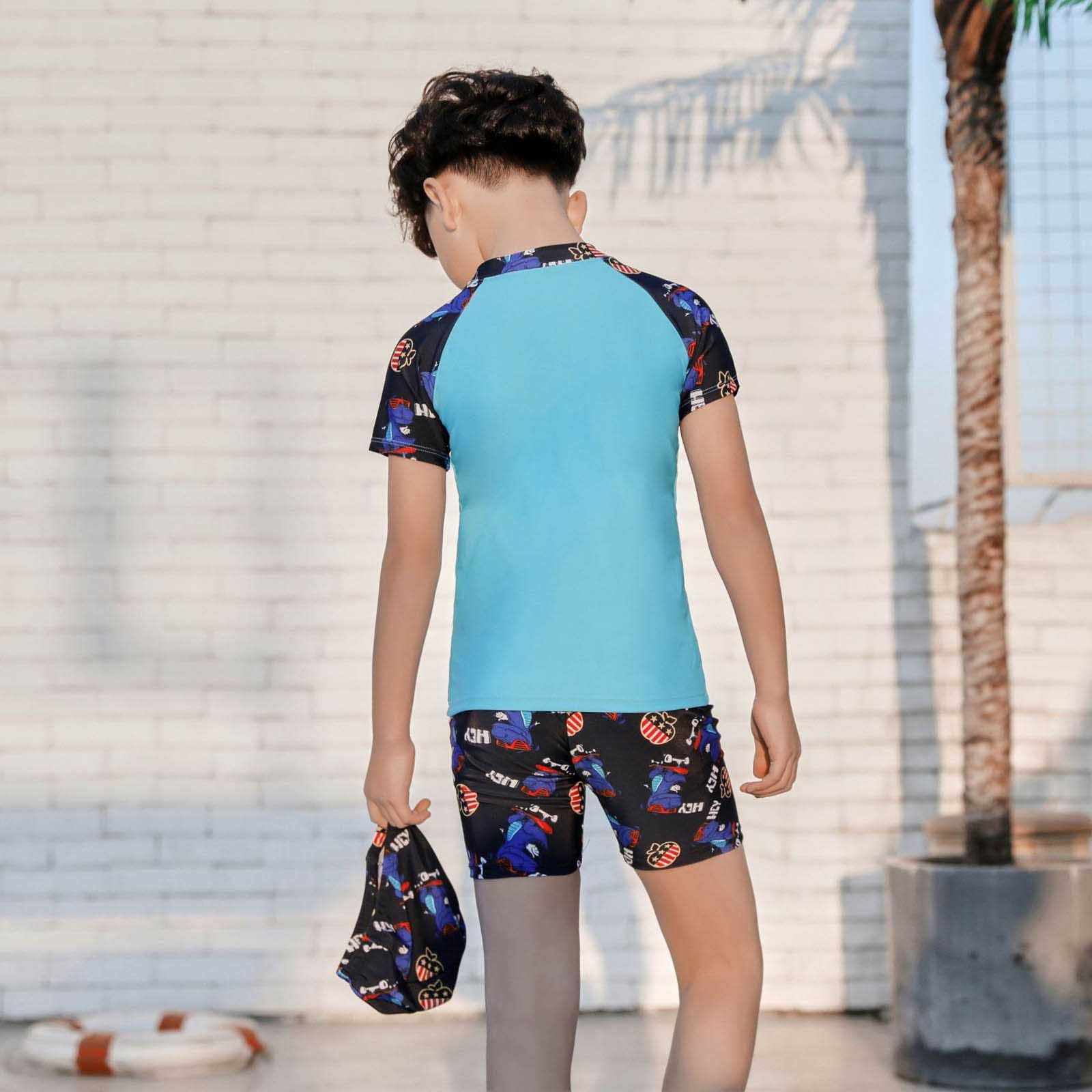 Shadoumai Kid Swimming Suit Stretchy Swimwear Set Boys Swim Shirt and Shorts Set Vacation Boy Bathing Suit