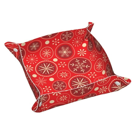 

Leather Tray Stain Proof Waterproof Portable Tray 9.8×2in Bedside Table Desk Dresser Countertop Bookshelf Bathroom Christmas Red Snowflakes