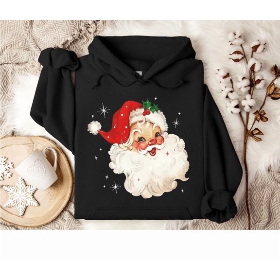 Red Santa Christmas Hoodie Christmas Matching Family Sweaters Holiday Party Cute Christmas Hoodie Holiday Christmas Hooded Sweater black