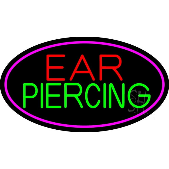 Ear Piercing LED Neon Sign 13 x 24 - inches Black Square Cut Acrylic Backing, with Dimmer - Premium built indoor Sign for Storefront, Store interior, Studio.