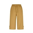 thumbnail image 3 of Tauxra Linen Capri Pants for Women with Pockets, Elastic Waist Drawstring Casual Capri Pants, Solid Summer Lightweight Breathable Cropped Trousers, Loose Fit Roll Up Daily Wear, 3 of 9