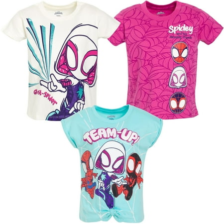 

Marvel Ghost-Spider Spidey and His Amazing Friends Toddler Girls 3 Pack Knotted Fashion Graphic T-Shirts white / blue / pink 4T