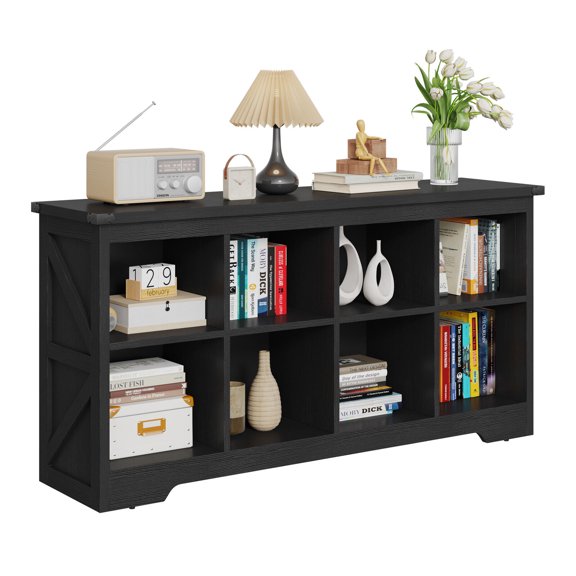 YYEAN 6-8 Cube Storage Organizer Bookshelf, Horizontal Bookshelf Farmhouse Home Office-8 Cube-Black