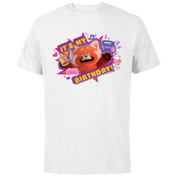 Disney and Pixar’s Turning Red It’s My Birthday Panda Mei - Short Sleeve Cotton T-Shirt for Adults - Customized-White