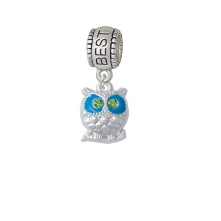 Owl with Hot Blue & Lime Green Crystal Eyes - Best Friend Charm (Best Mac Colors For Blue Eyes)