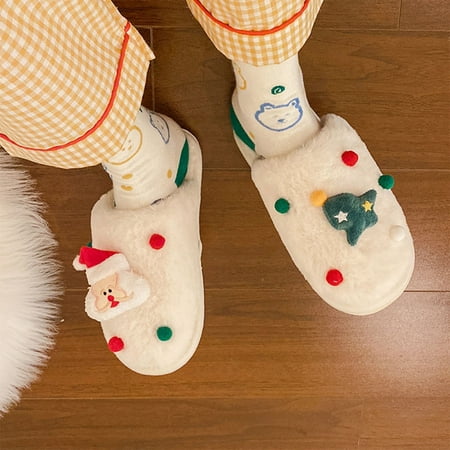 

〖Yilirongyumm〗 White 40-41 Slippers For Women Shoes Slipon Warm Home Women Slippers Furry Shoes Flat Keep Slippers Women s Slipper