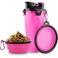thumbnail image 1 of Botella de agua para perros con 2 cuencos plegables, botella portátil 2 en 1 para agua y comida para perros, gatos y mascotas, botella de viaje para paseos, ejercicio, senderismo y acampada (rosa), 1 of 5