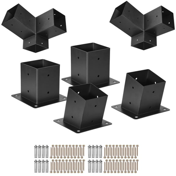 KFFKFF Pergola Kit, 4x4 Inch 3-Way Angled Brackets for 3.5x3.5 Inch Wooden Beams, 2-Pack with Post Bases and Wall Mounts, Suitable for Outdoor Pergolas, Gazebos, and Sheds