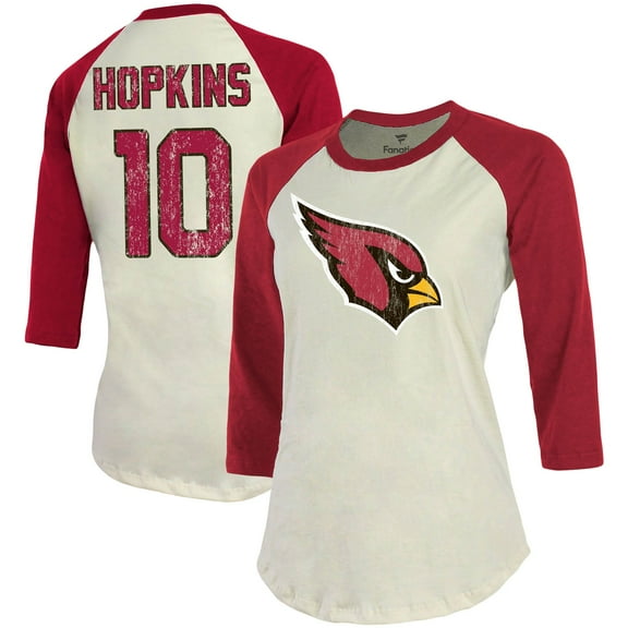 Women's Majestic Threads DeAndre Hopkins Cream Arizona Cardinals Player Name & Number Tri-Blend Three-Quarter Sleeve