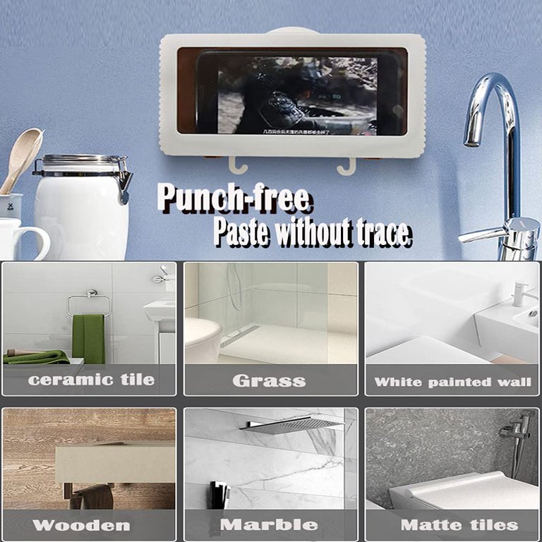 Waterproof Wall Mounted Shower Phone Holder, Bathroom Organizer 