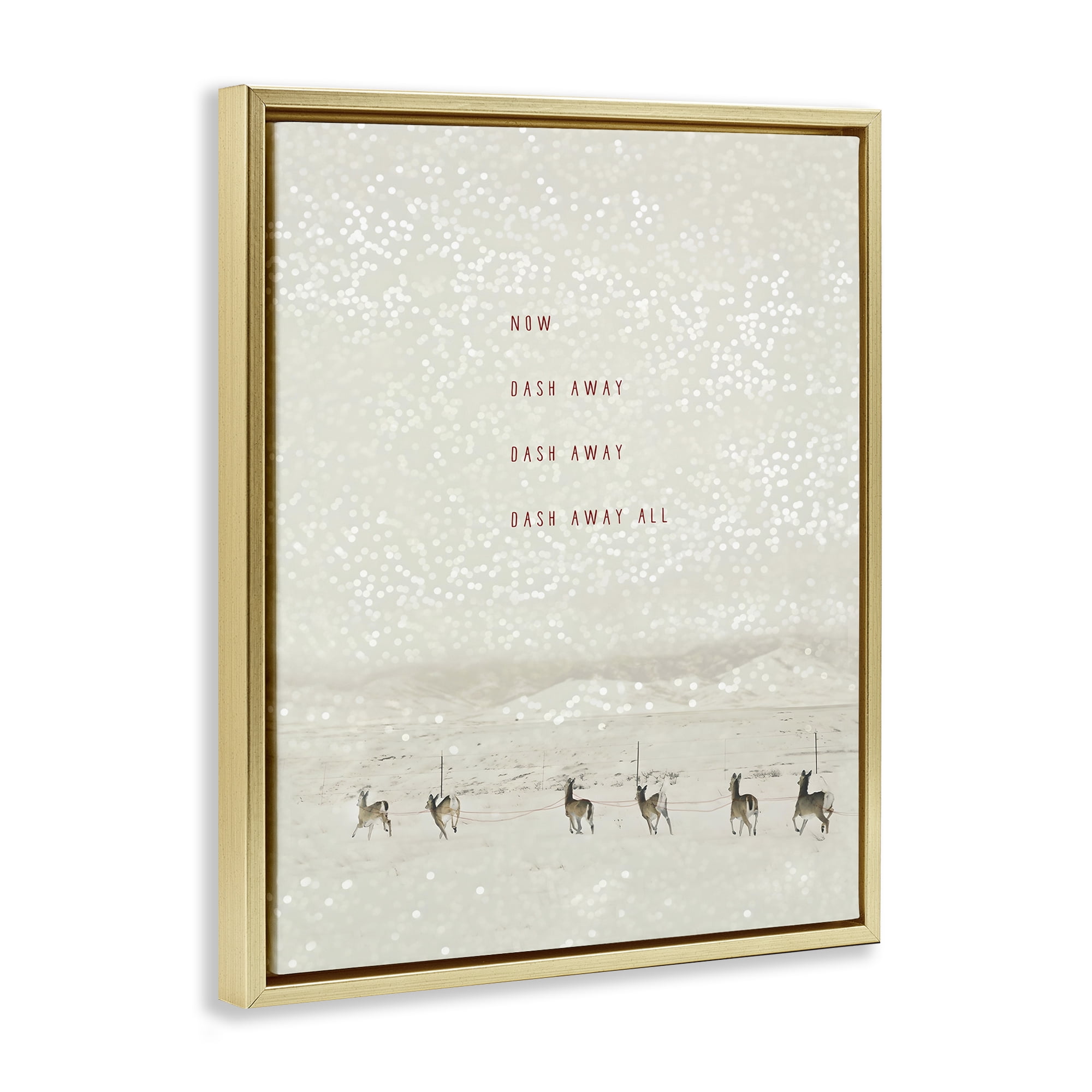 Stupell Industries Dash Away Winter Poem Landscape Painting Gold Floater Framed Canvas Art Prints Wall Art, 25 x 31