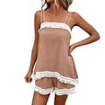 thumbnail image 2 of Pounoo Women's Two Piece Sets Spaghetti Strap Fringe Trim Cami Top and Shorts Bohemian Resort Lightweight Airy Relaxed Fit Vacation Outfits Gift, 2 of 9