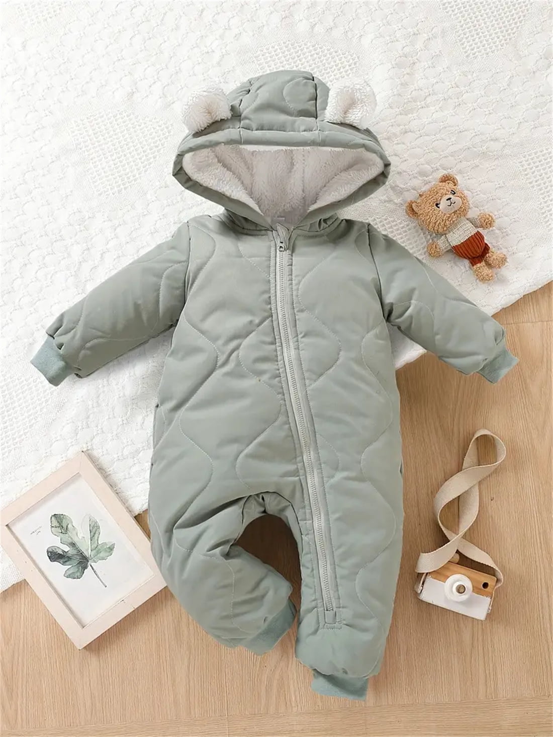 WIBACKER 3-24M Infant Hooded Thick Romper Long Sleeve Zipper Fleece Warm Winter Coat for Baby Toddler Boys Girls