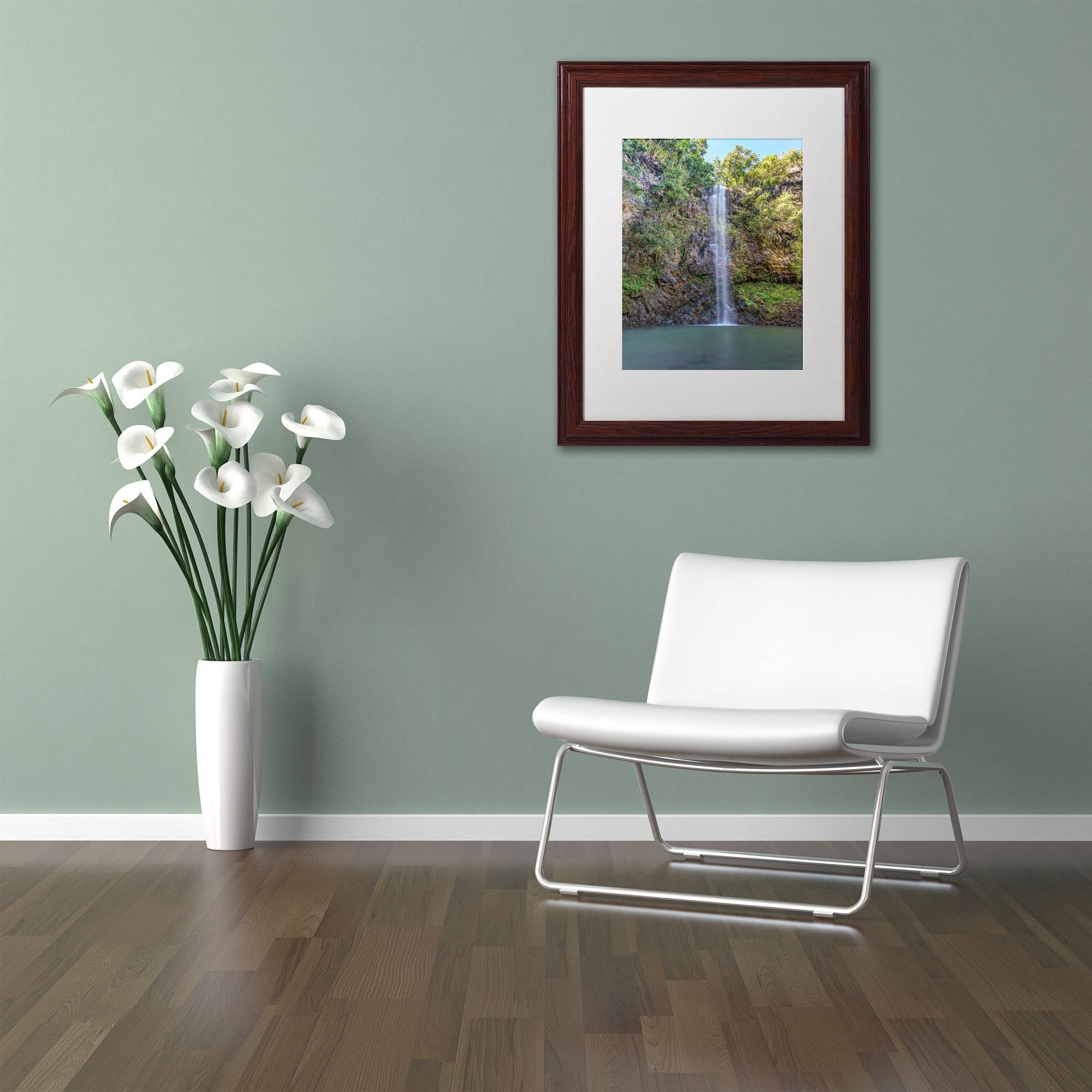 Trademark Fine Art 'Secret Falls' Canvas Art by Pierre Leclerc, White Matte, Wood Frame