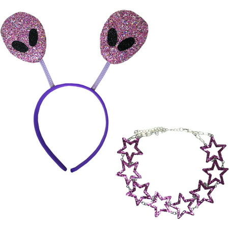M&J Trimmings Glitter Purple Alien Halloween Costume Accessory Kit for Adults, One