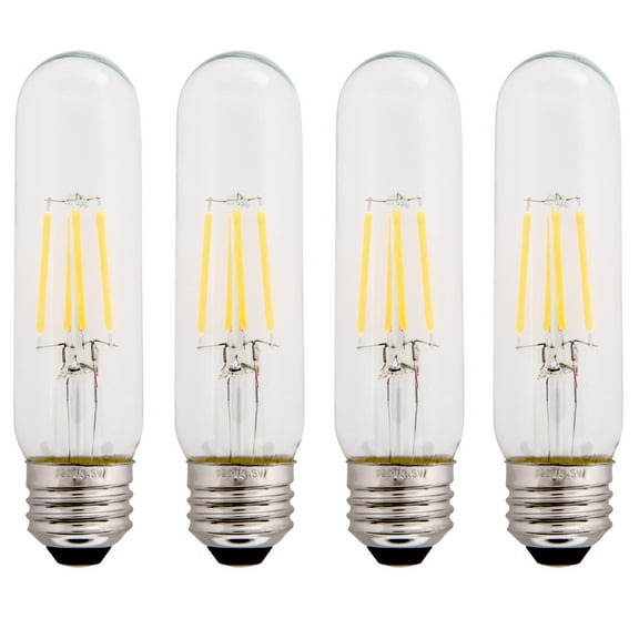 Clear 3.5W LED T10 Tubular Light Bulb - Nickel Plated E26 Medium Base (40 Watt Equivalent) | 4 Pack