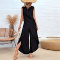 thumbnail image 4 of Women'S Summer 2 Piece Outfits Sleeveless Tank Top Matching Wide-Leg Pants Sets  Striped Sweatsuits Vacation Beach 2025 Black S, 4 of 8