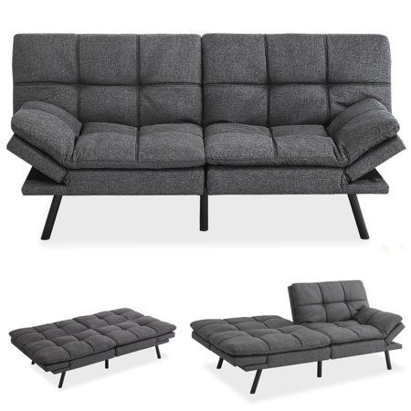 Futon Bed,Convertible Memory Foam Sofa Bed, Modern Love Seat for Living Room,Compact Space,Apartment,Office,Adjustable Backrests Armrests Couch Sleeper,71" Sofas,Dark Grey Futon Bed