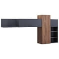 thumbnail image 1 of Contemporary Modern Urban Designer Living Room Lounge Club Lobby Wall Bookcase Shelf Rack, Wood, Natural Walnut Gray Grey, 1 of 3