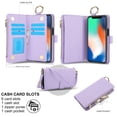 thumbnail image 3 of ELEHOLD For iPhone XS/X Phone Case Leather Crossbody Zipper Card Wallet Flip Case Kickstand Cover, with Ring Holder,Full Body Protection-Violet, 3 of 7