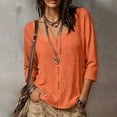 thumbnail image 2 of Women's Solid Casual Button Placket V Neck 3/4 Sleeve Top, Daily Commute Pullover Blouse Shirt for Spring Fall Orange M(M), 2 of 9