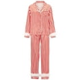 thumbnail image 2 of Gupgi Pyjama pour Femmes 2 Pcs Tenue d'Intérieur à Rayures Rouges Vêtement de Nuit Manches Longues Hauts à Boutons et Pantalons, 2 of 8