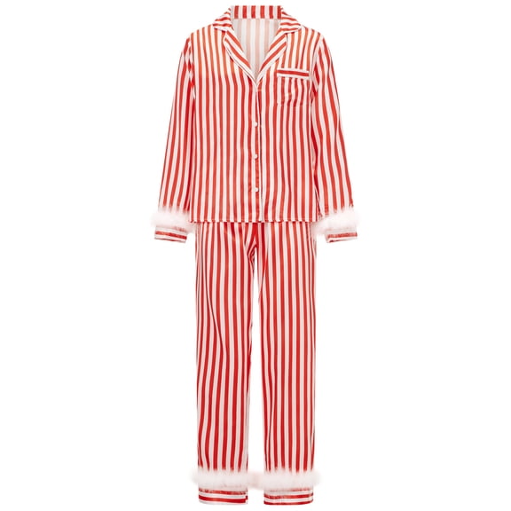 Michellecmm Women Pajamas Set Stripe Buttons Long Sleeve Tops and Pants Sleepwear 2 Pieces Outfits