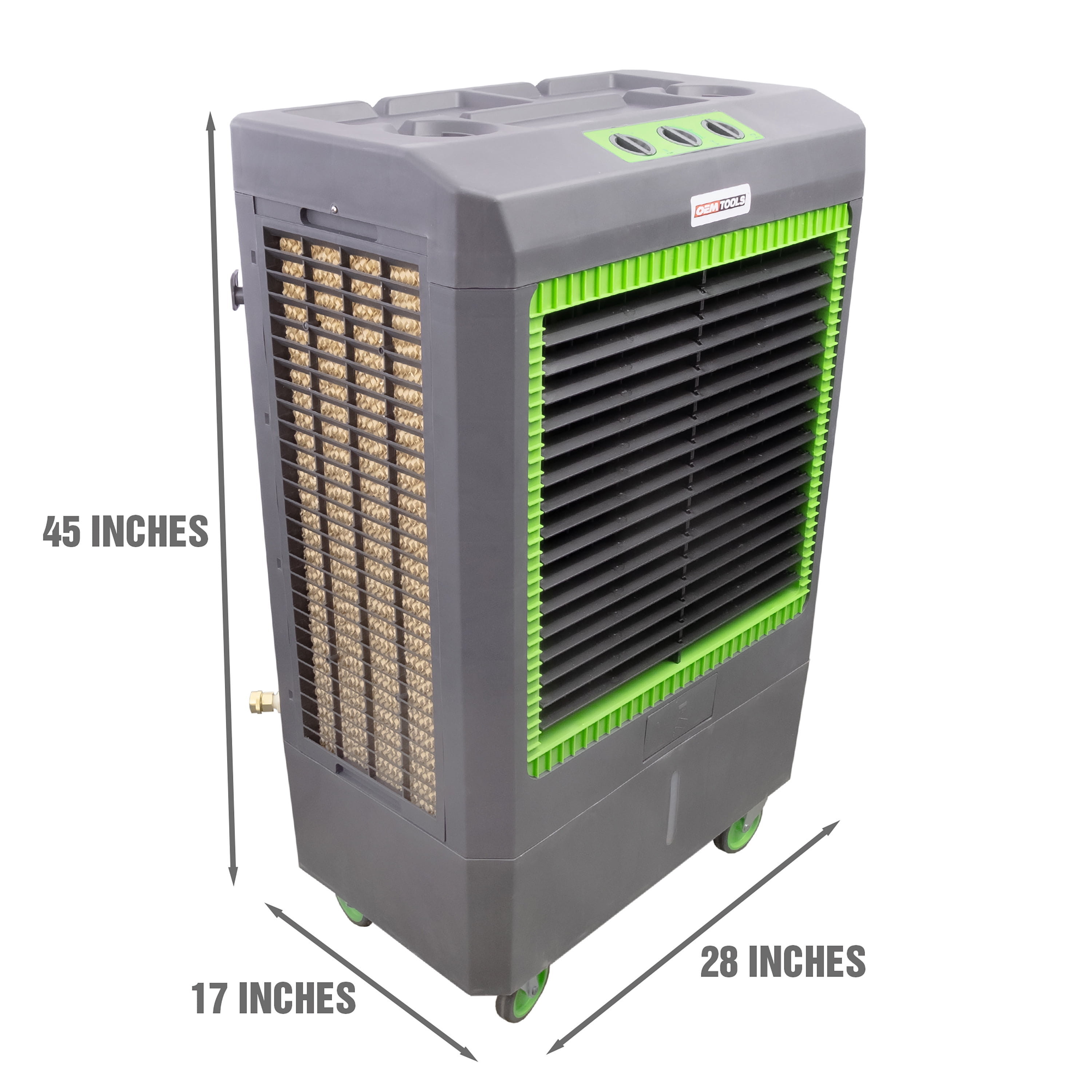 OEMTOOLS 23969 3-Speed Evaporative Cooler, Cools Up to 1,600 Square Feet, Oscillates for Broad Coverage, 5300 CFM, Evap Air Cooler with Wheels