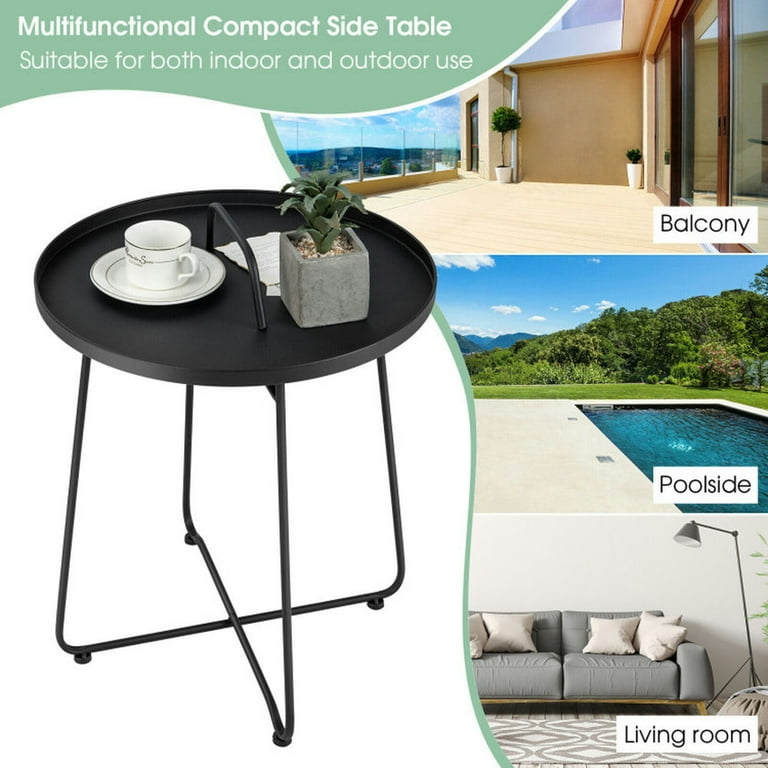 Topcobe Outdoor Metal Patio End Side Table Weather Resistant with Handle,  Outdoor Patio Furniture