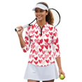 thumbnail image 2 of HUIACONG Red Hearts Print Women Golf Shirts with Quarter Zip Collar, 3/4 Sleeve Athletic Polo Top Breathable for Golf, Tennis, Hiking and Daily Exercise, 2 of 10