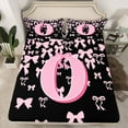 thumbnail image 2 of jejeloiu Personalized Gifts Bowtie Bed Sheets,Letter O King Sheets,Pink Black Bow Bowknot Sheet Set,Lightweight Room Decoration,4-Piece, 2 of 7