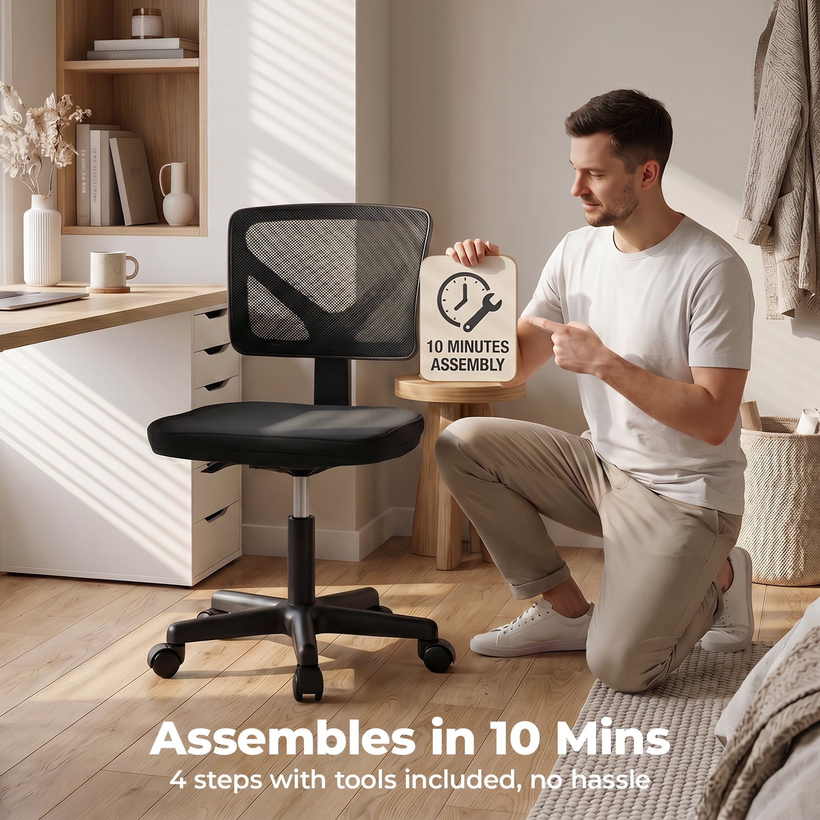 Alvantor Low-Back Mesh Office Chair with Lumbar Support, Armless Swivel Rolling Chair