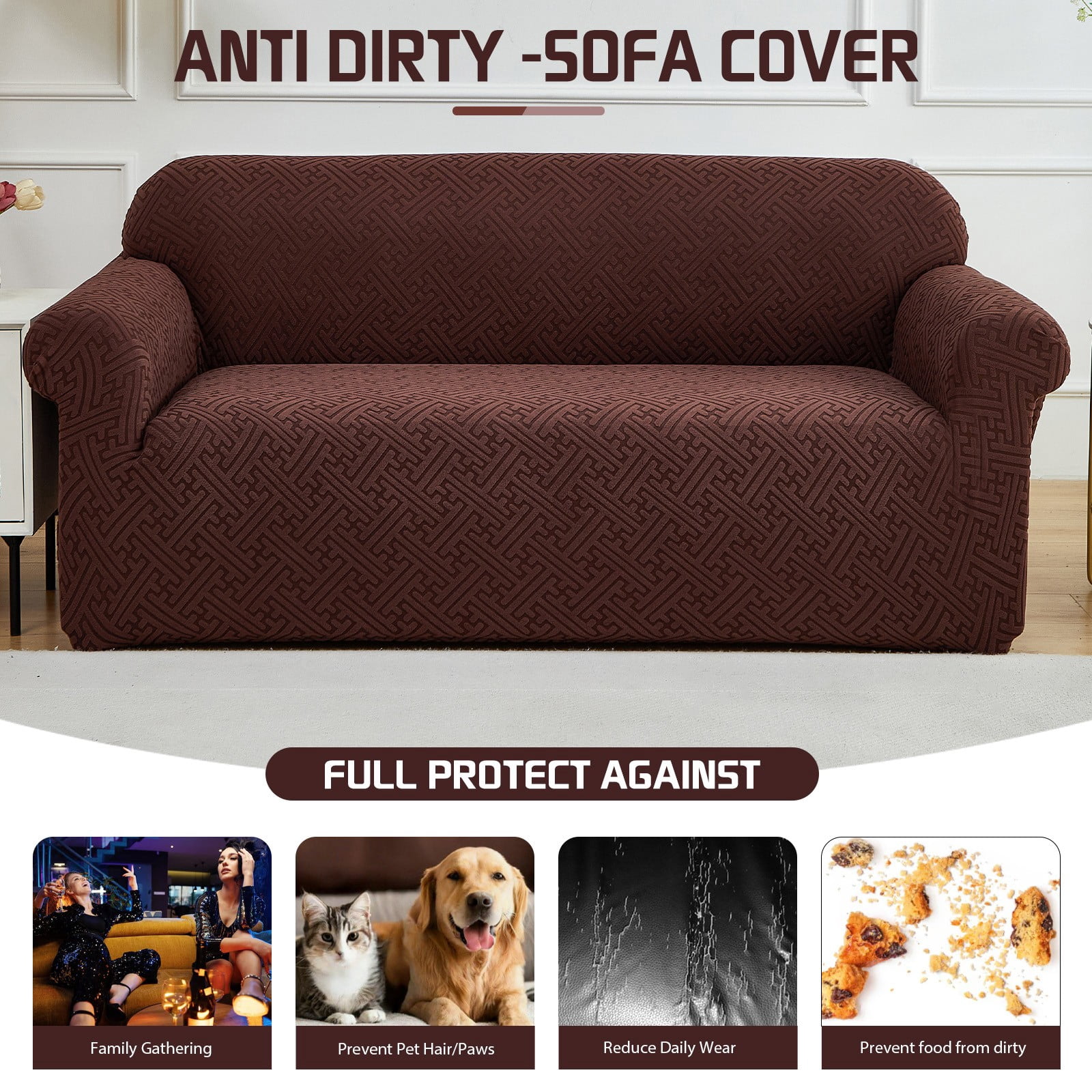 ANMINY Elastic Sofa Cover Full Coverage Sofa Slipcovers Thick Jacquard Fabric Non-Slip Couch Protect 4-Seater (93"x118")
