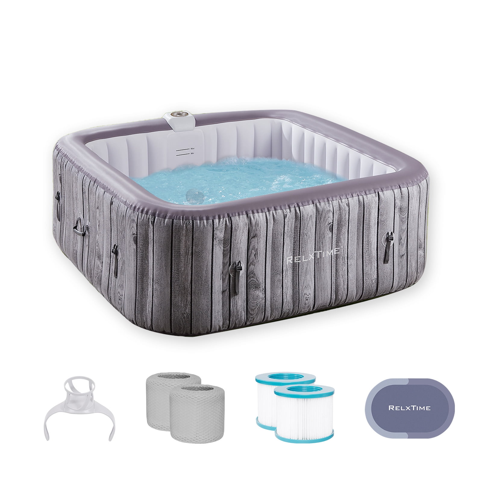 RELXTIME 73" 6 Person Inflatable Hot Tub Set Outdoor Square Spa with 130 Massage Jets, Filters