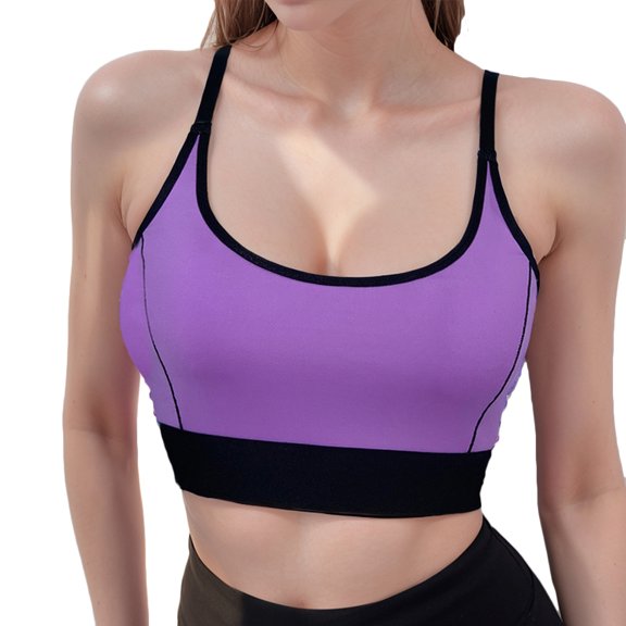 idosla Women's Sports Bra Sexy Open Back Padded Adjustable Strappy Yoga Bra Low Impact Crop Workout Gym Top (Light Purple, L)