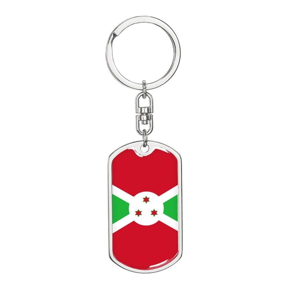 Burundi Flag Keychain Dog Tag Stainless Steel or 18k Gold