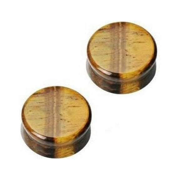 Solid Tiger's Eye Semi Precious Stone Saddle Ear Plugs - 8 Gauge to 00G