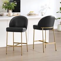 Spruce & Spring Modern Counter Bar Stool with Metal Arc Backrest and Upholstered Seat Set of 2, Black with Bronze Legs
