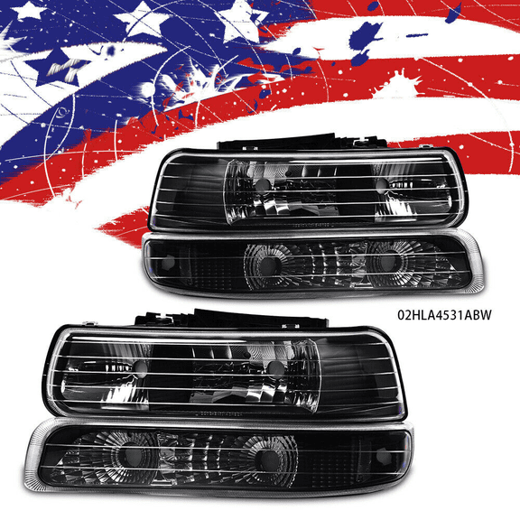 Fits For 1999-2002 Silverado/00-06 Suburban Clear Lens Black Housing Headlights