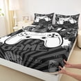 thumbnail image 4 of Homewish Cartoon Gamepad Lover Twin Sheet Sets for Boys, Game Console Twin Fitted Sheet, Grey Stripes Abstract Flat Sheet, Breathable Home Decor, 3-Piece, 4 of 8