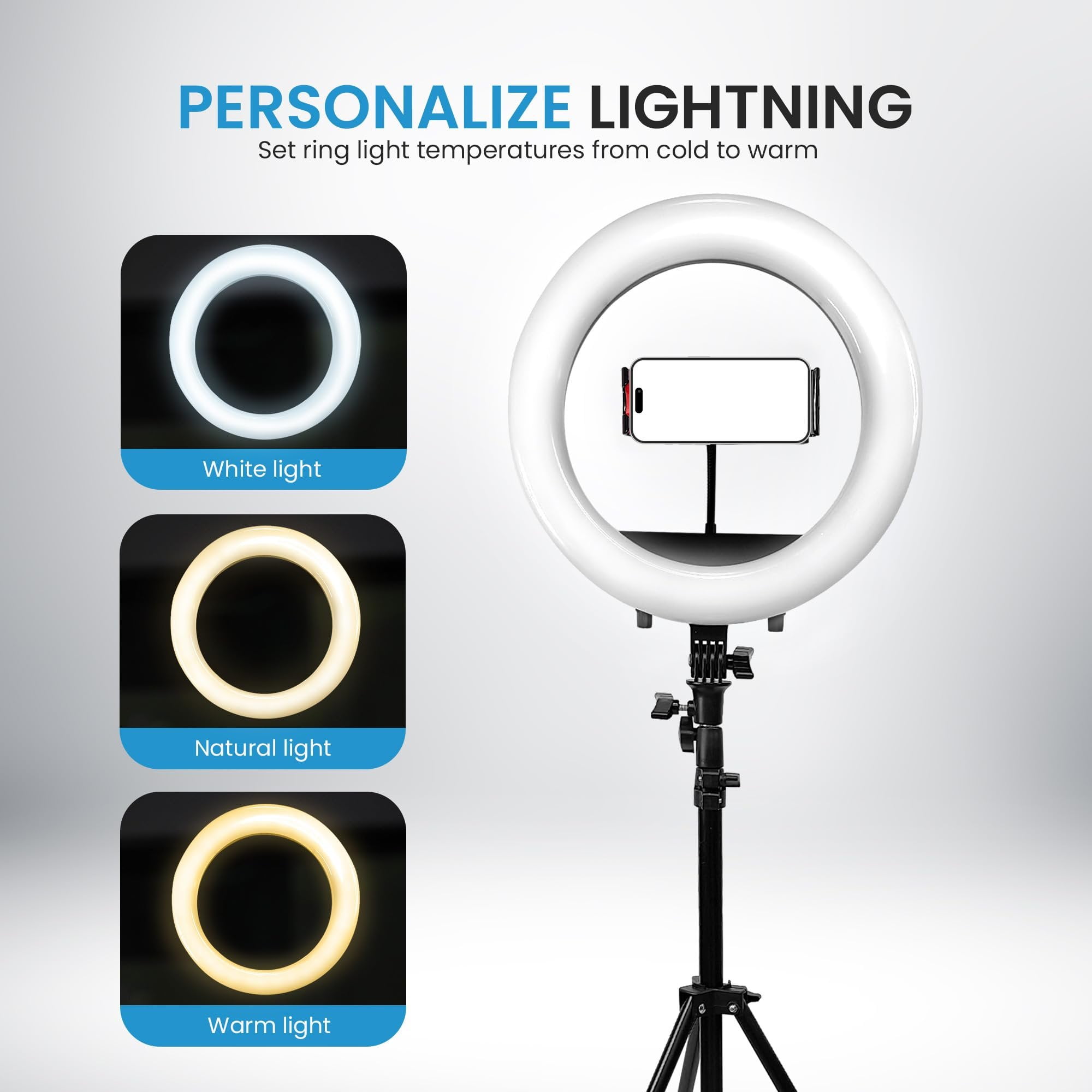 iDance LED Ring Light with Cell Phone Holder, 12", USB Powered with Bluetooth Remote Control and Foldable Adjustable Tripod Stand, Selfie, Makeup Ring Light with Universal iPad Mini Holder