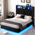 thumbnail image 7 of Blotout Queen LED Upholstered Bed Frame with Storage Wingback Headboard, Floating Velvet Diamond Button Tufted Bed Frame with USB & AC Outlets, Side Pockets, Wood Slats Support, No Box Spring Needed, 7 of 7