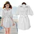thumbnail image 2 of CAROOTU Robe Chemise Col en V Manches Amples Décontractées Couleur Unie Jupe de Base pour Filles, 2 of 7