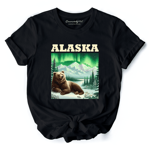 Majestic Alaska State Wilderness Vintage T-Shirt, Northern Lights Grizzly Bear Tee and Nature Souvenir