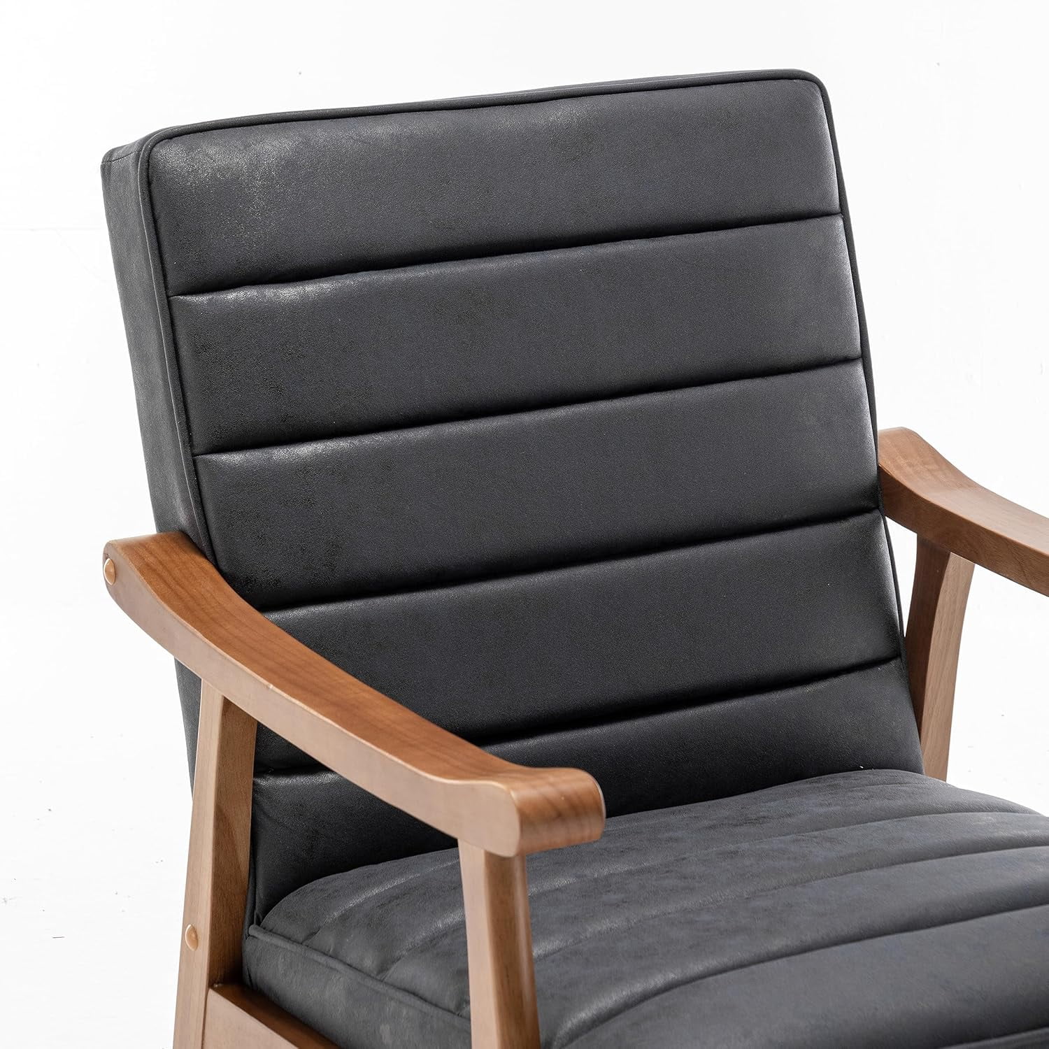 US Pride Furniture Unique Mid Century Modern Accent Chair with Open-Framed Armchair Design Plush Foam Leather-Look Microfiber Seat and Back Cushions Black
