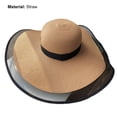 thumbnail image 3 of Women Hat Braided Wide Brim Bohemia Mesh Patchwork Sun Protection Beach Cap for Outdoor, 3 of 8