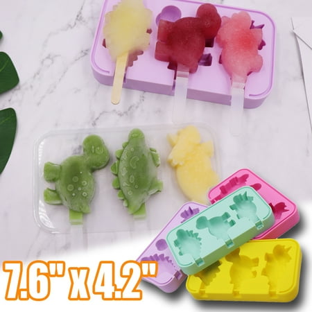 

Beechoice Dinausor Ice Pop Molds Ice Pop Molds Silicone 3 Cavities Ice Cream Mold Cake Pop Mold Flexible Silicone Easily-Removable Dishwasher Safe Popsicle Makers with 6 Sticks