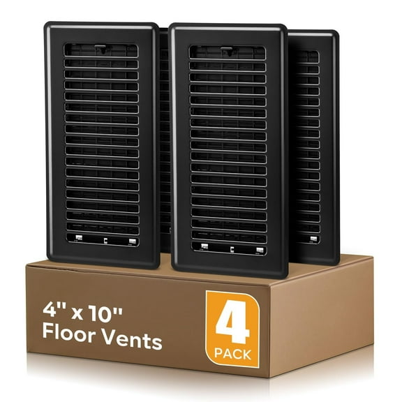 Black Vent Cover, Floor Register 4x10, Heavy Duty Steel Walkable Floor Vents, Easy Adjust Air Supply Lever, Vent Covers for Home Floor, 4 Pack Black